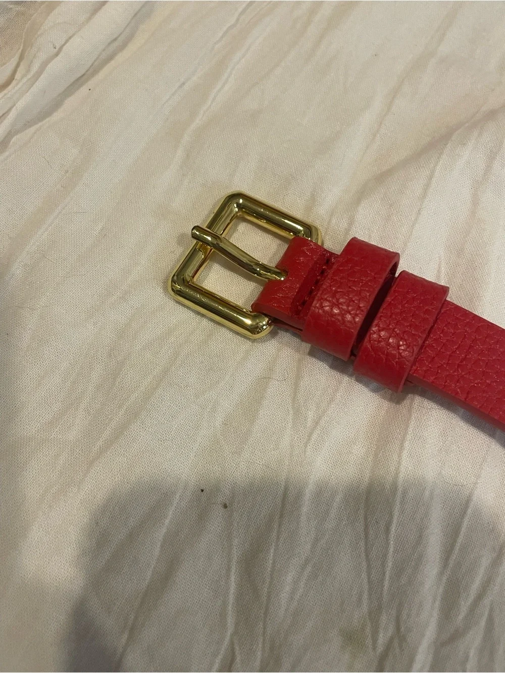 Red Leather Like Skinny Belt Gold Hardware Equestrian Preppy Quiet Luxury XXL